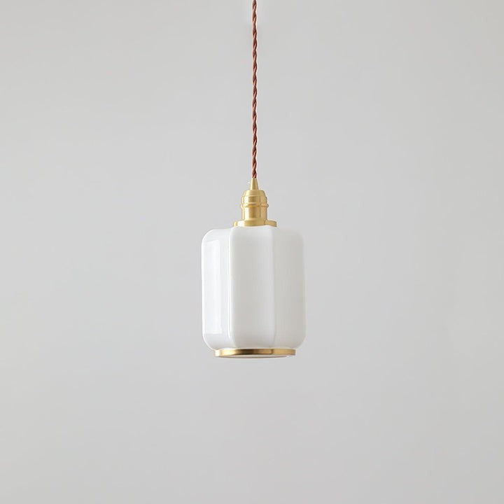 Brass Funnel Pendant Light with White Glass Shade
