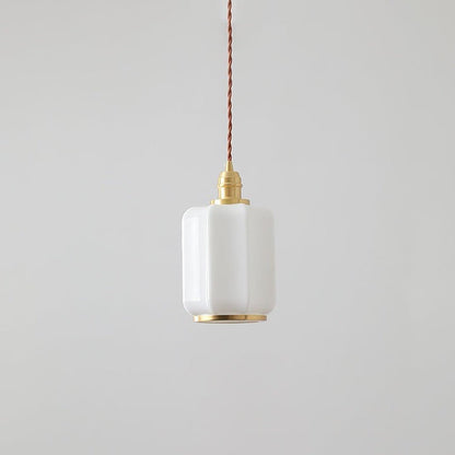 Brass Funnel Pendant Light with White Glass Shade