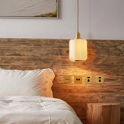 Brass Funnel Pendant Light with White Glass Shade