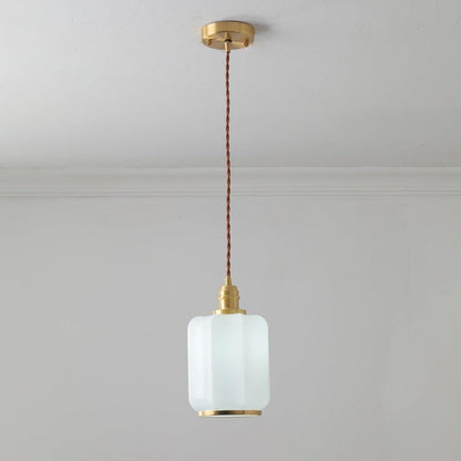 Brass Funnel Pendant Light with White Glass Shade