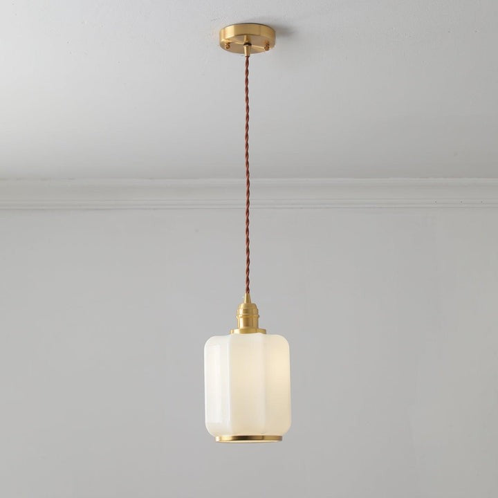 Brass Funnel Pendant Light with White Glass Shade