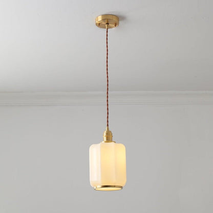 Brass Funnel Pendant Light with White Glass Shade