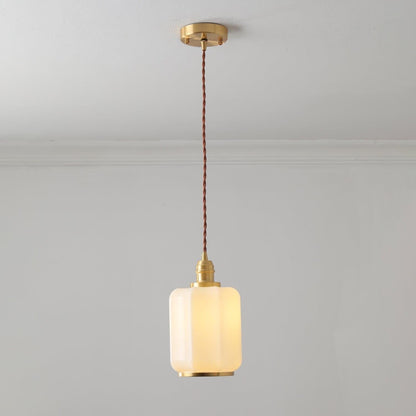Brass Funnel Pendant Light with White Glass Shade
