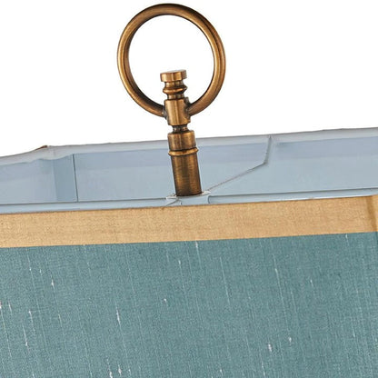 Brass Linen Table Lamp with Blue Fabric Shade