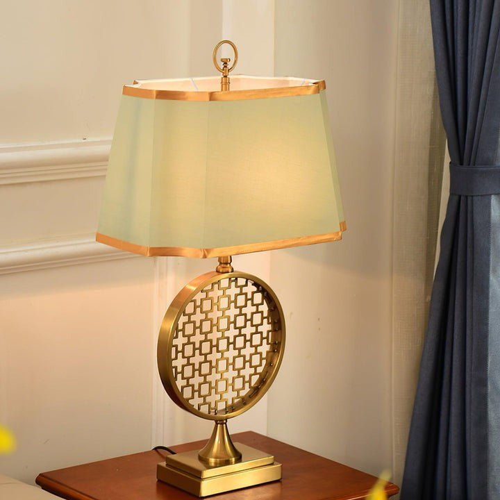 Brass Linen Table Lamp with Blue Fabric Shade