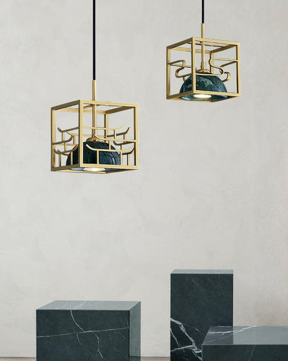 Brass & Marble Square Lantern Pendant Light