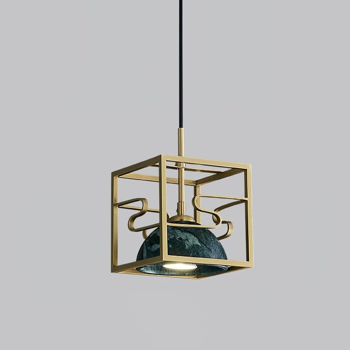 Brass & Marble Square Lantern Pendant Light