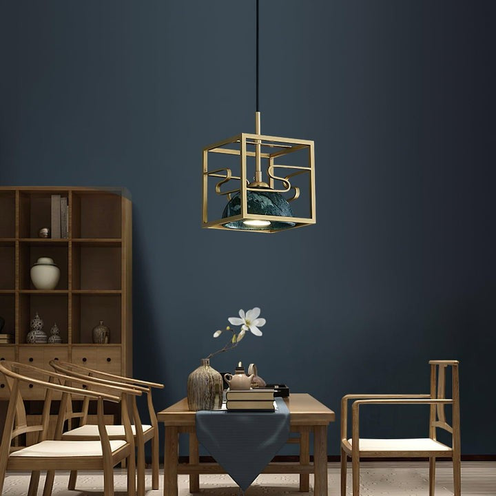 Brass & Marble Square Lantern Pendant Light
