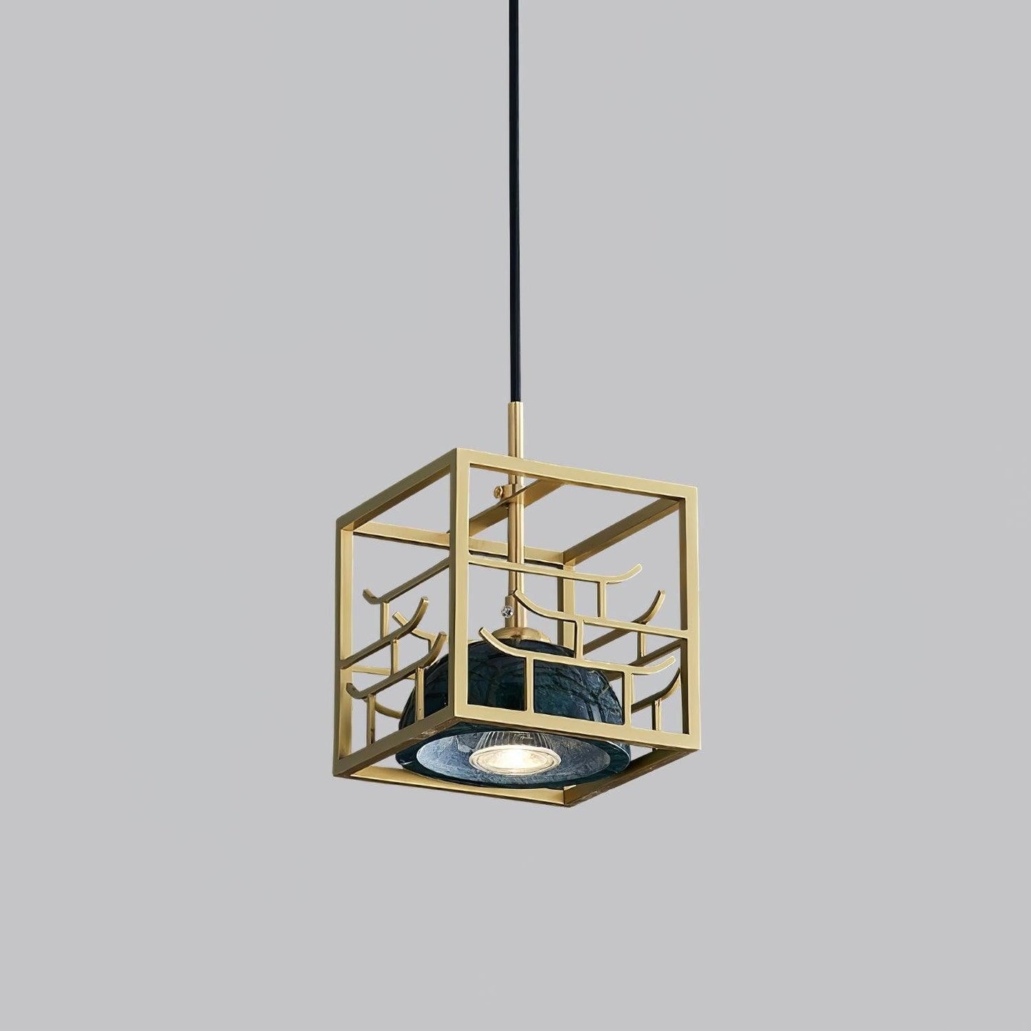 Brass & Marble Square Lantern Pendant Light