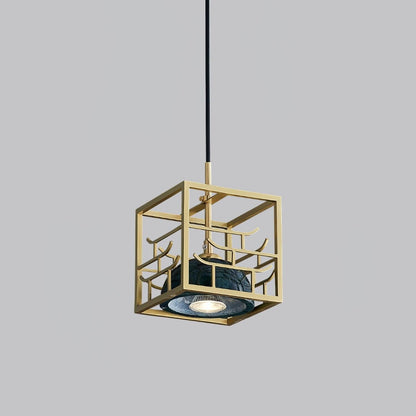 Brass & Marble Square Lantern Pendant Light