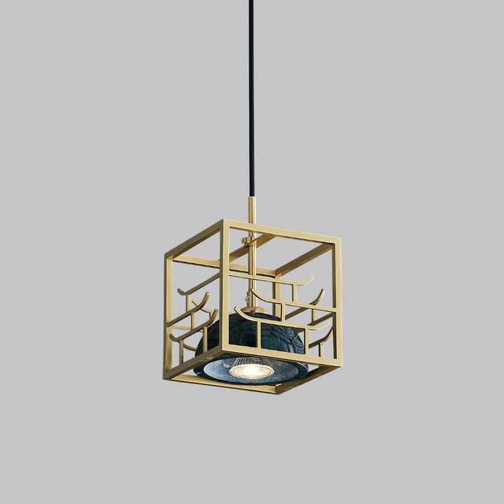 Brass & Marble Square Lantern Pendant Light
