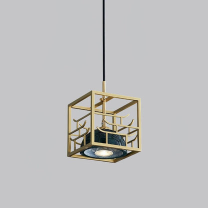 Brass & Marble Square Lantern Pendant Light