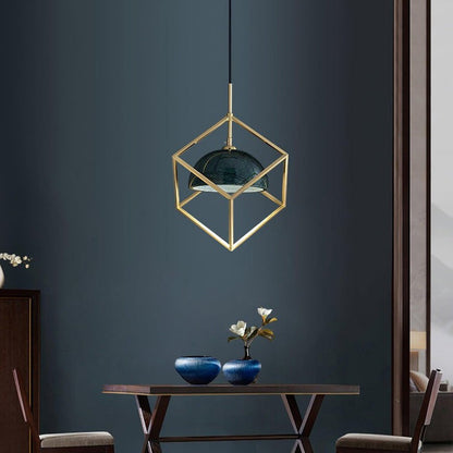 Brass & Marble Square Lantern Pendant Light