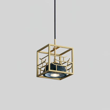 Brass & Marble Square Lantern Pendant Light