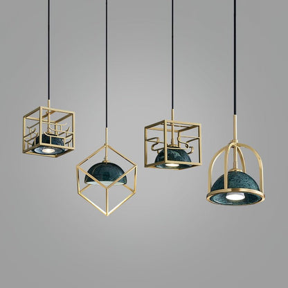 Brass & Marble Square Lantern Pendant Light