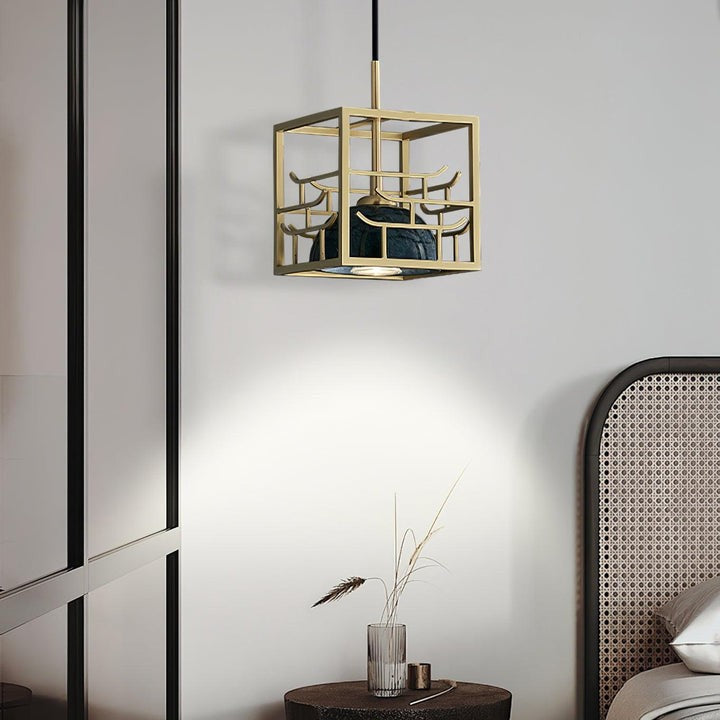 Brass & Marble Square Lantern Pendant Light