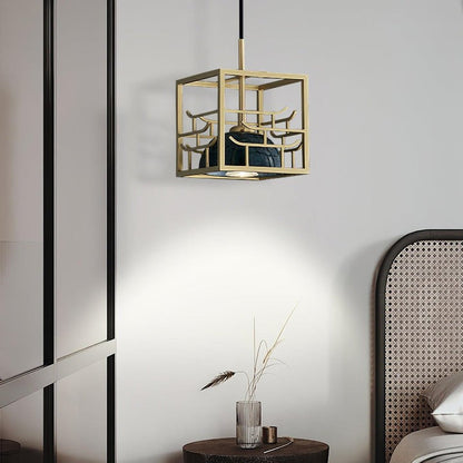 Brass & Marble Square Lantern Pendant Light