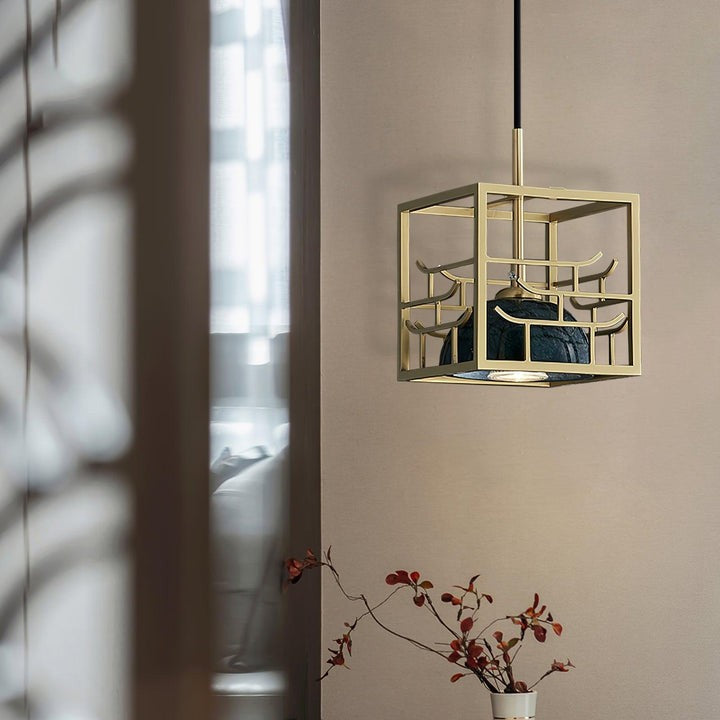 Brass & Marble Square Lantern Pendant Light