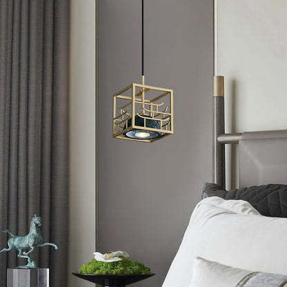 Brass & Marble Square Lantern Pendant Light