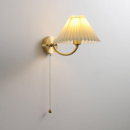Brass Pleated Fabric Shade Wall Sconce