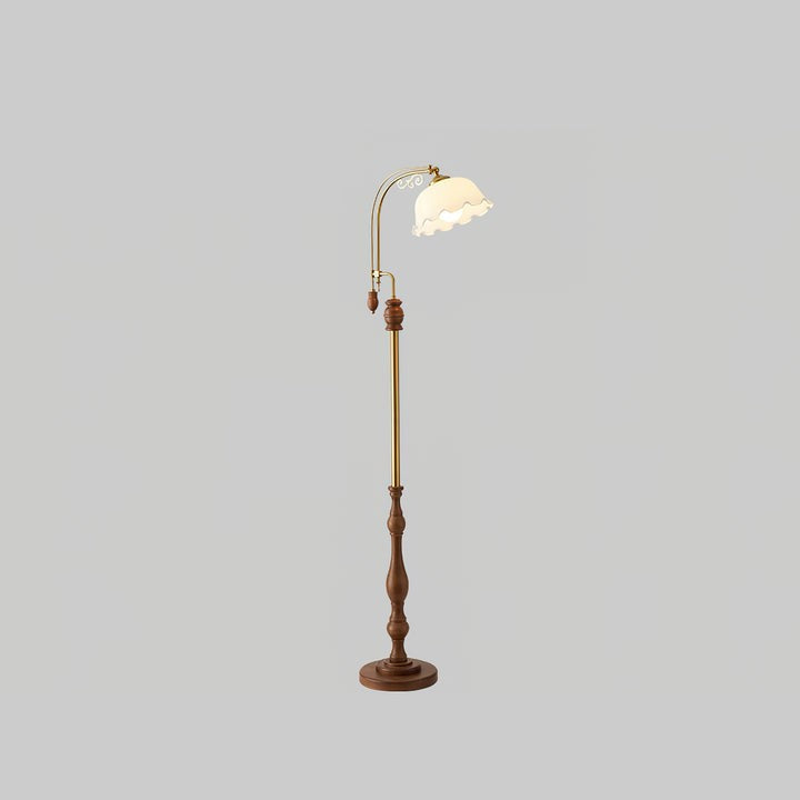 Brass & Wood Arched LED Floor Lamp – 66" Height