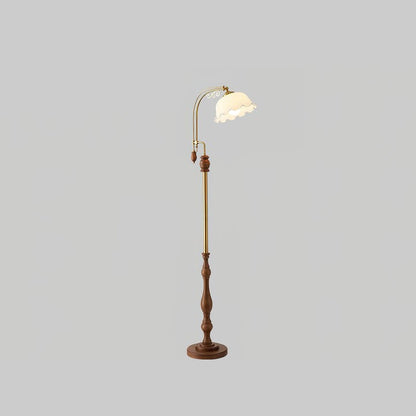 Brass & Wood Arched LED Floor Lamp – 66" Height