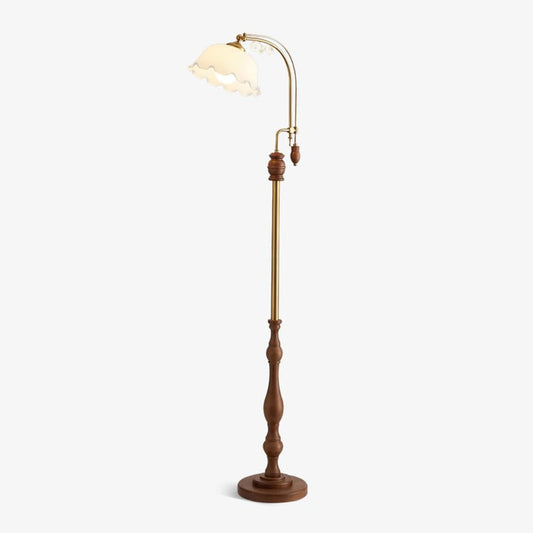 Brass & Wood Arched LED Floor Lamp – 66" Height