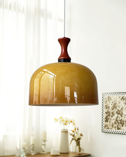 Brown Metal & Glass Down Pendant Light