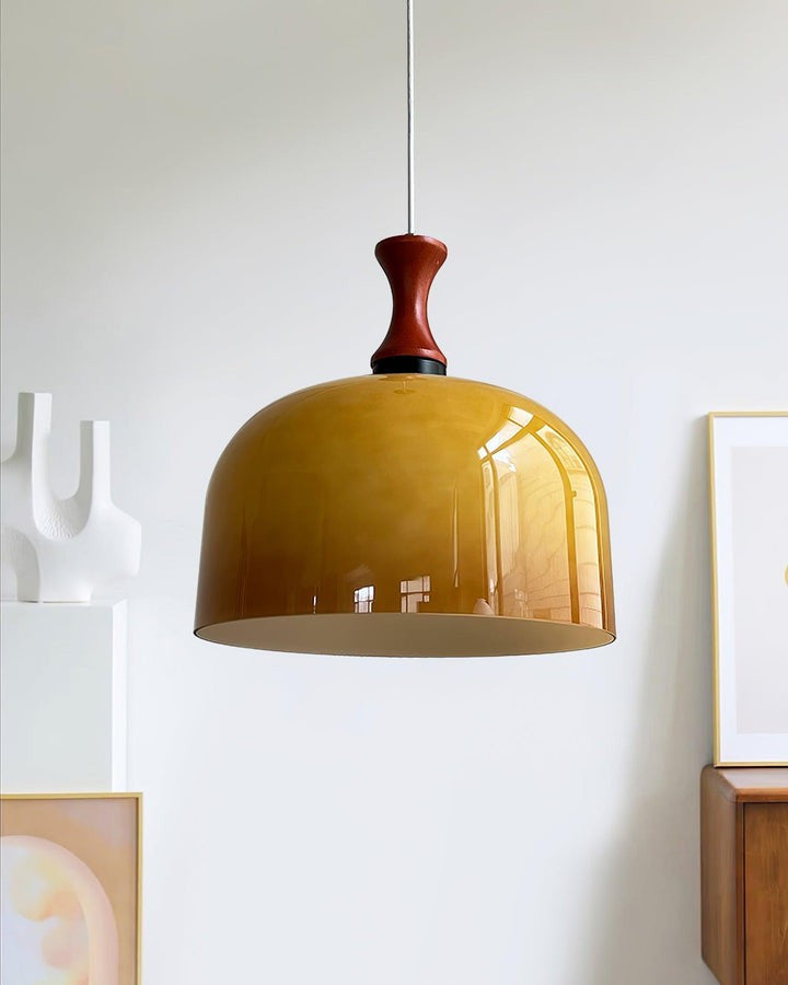 Brown Metal & Glass Down Pendant Light