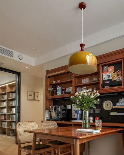 Brown Metal & Glass Down Pendant Light