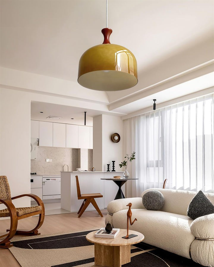 Brown Metal & Glass Down Pendant Light