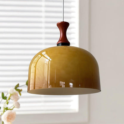 Brown Metal & Glass Down Pendant Light