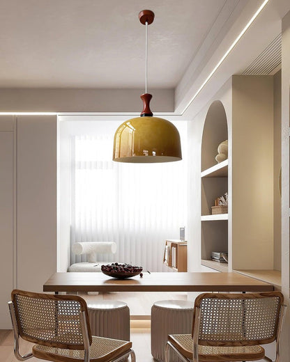Brown Metal & Glass Down Pendant Light