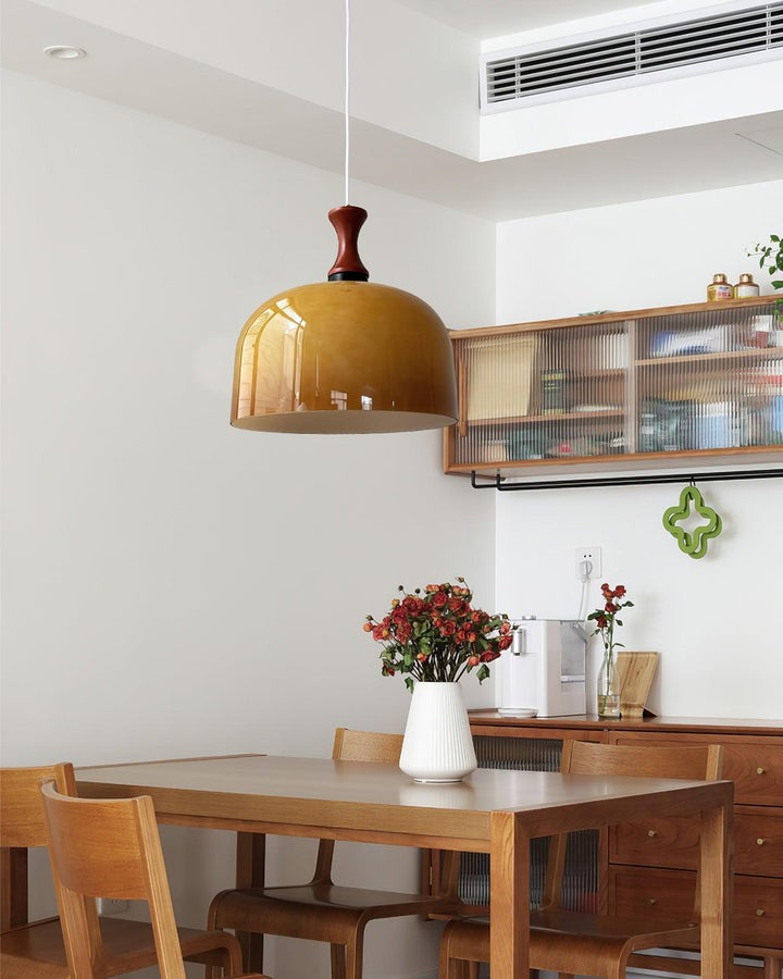 Brown Metal & Glass Down Pendant Light