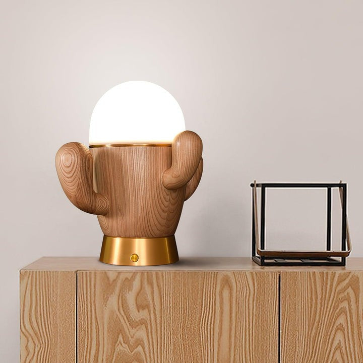 Cactus-Inspired Wooden LED Table Lamp with Dimmer