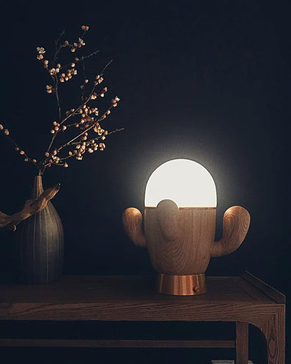 Cactus-Inspired Wooden LED Table Lamp with Dimmer