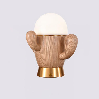 Cactus-Inspired Wooden LED Table Lamp with Dimmer