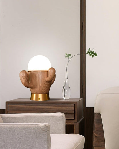 Cactus-Inspired Wooden LED Table Lamp with Dimmer