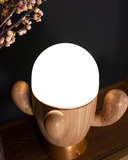 Cactus-Inspired Wooden LED Table Lamp with Dimmer