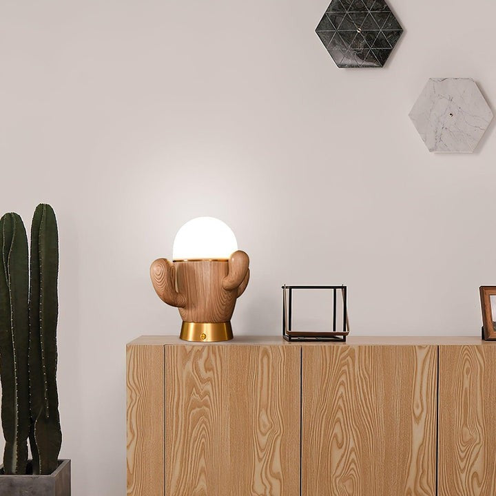 Cactus-Inspired Wooden LED Table Lamp with Dimmer