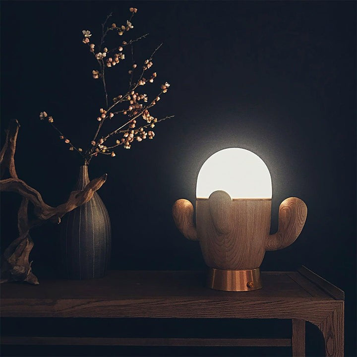 Cactus-Inspired Wooden LED Table Lamp with Dimmer