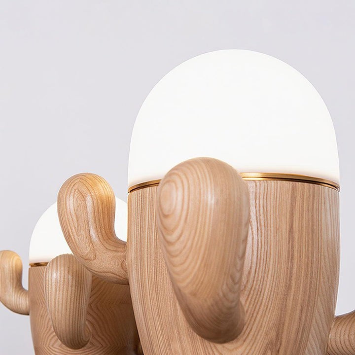 Cactus-Inspired Wooden LED Table Lamp with Dimmer