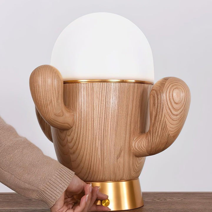 Cactus-Inspired Wooden LED Table Lamp with Dimmer