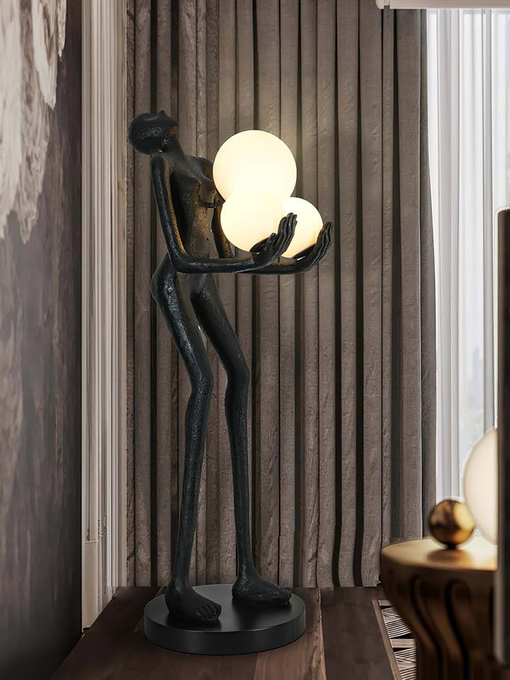 Celestial Orb LED Floor Lamp with Sculptural Metal Frame
