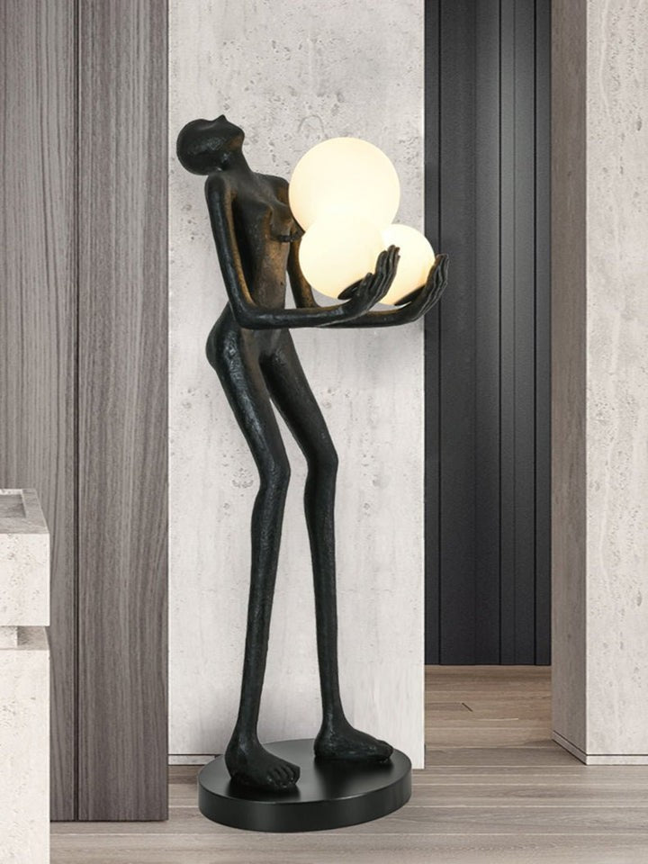 Celestial Orb LED Floor Lamp with Sculptural Metal Frame