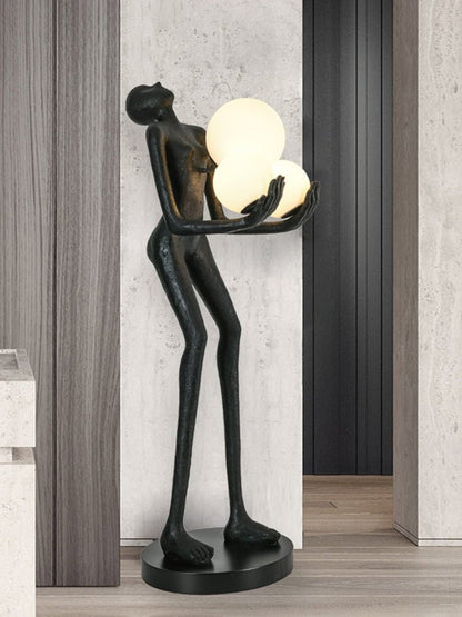 Celestial Orb LED Floor Lamp with Sculptural Metal Frame