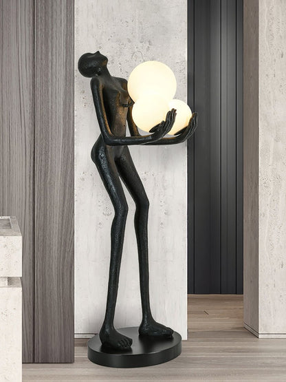 Celestial Orb LED Floor Lamp with Sculptural Metal Frame