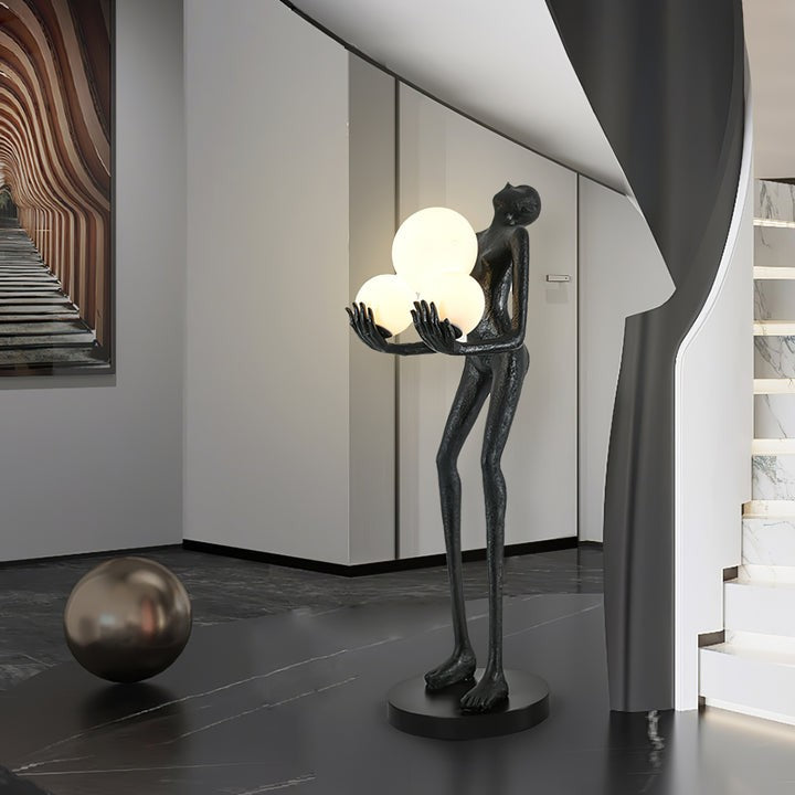 Celestial Orb LED Floor Lamp with Sculptural Metal Frame