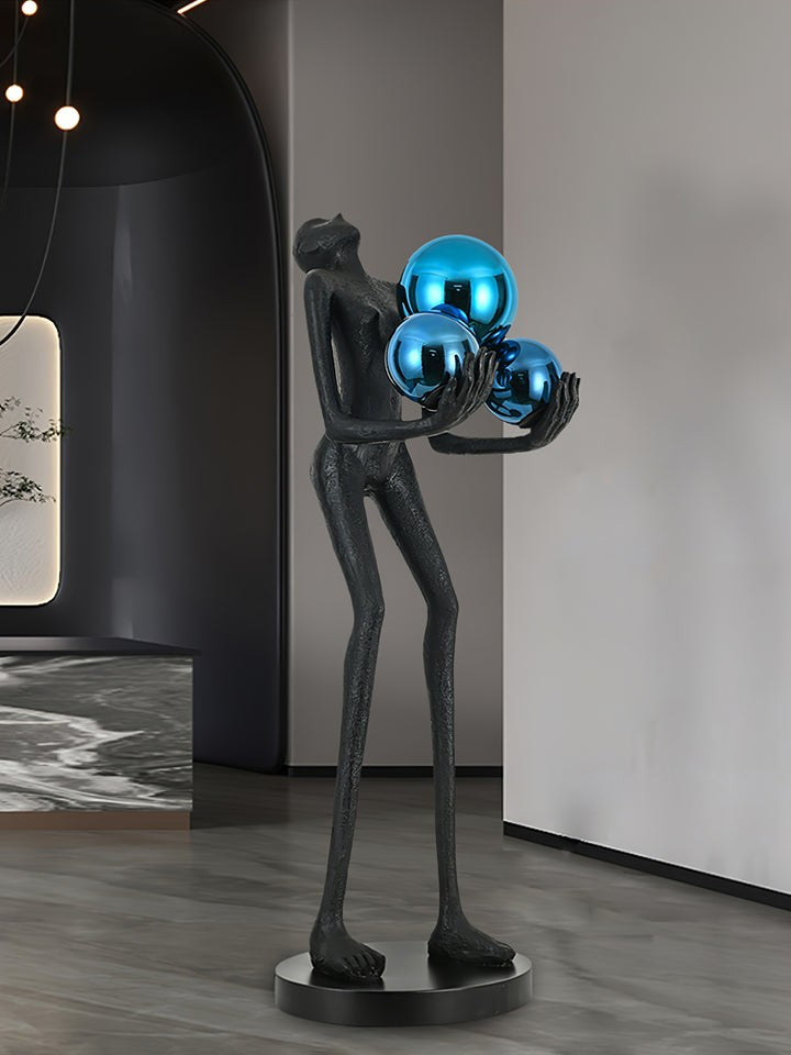 Celestial Orb LED Floor Lamp with Sculptural Metal Frame