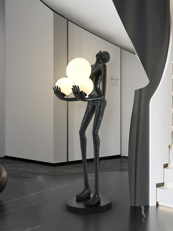 Celestial Orb LED Floor Lamp with Sculptural Metal Frame